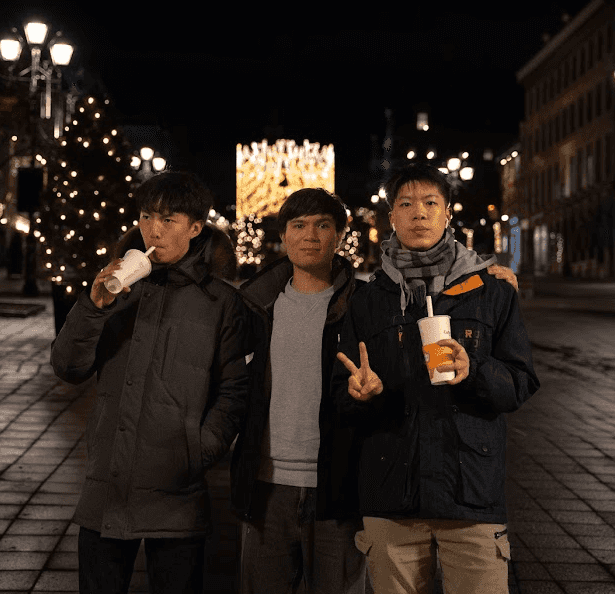 Friends exploring a city at night